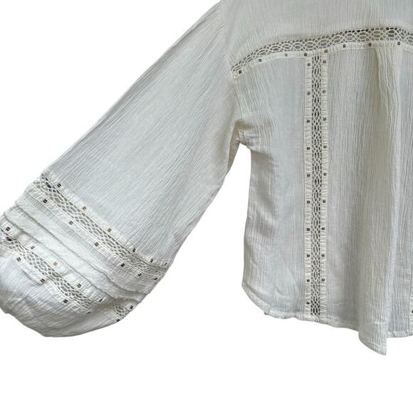 Free People Summer Stars Buttondown Blouse Top Size S in Ivory Relaxed Boxy Fit - Picture 3 of 6